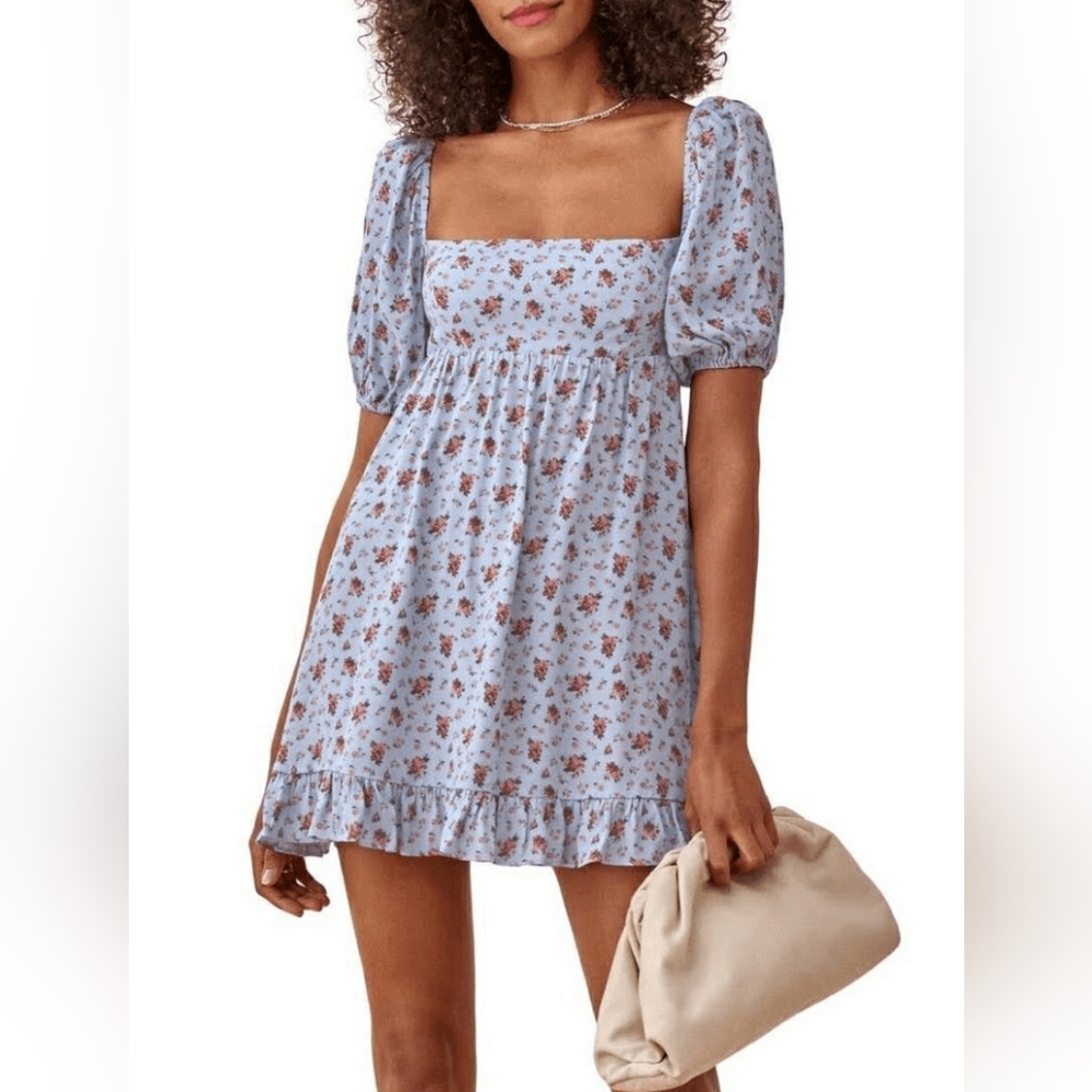 Reformation Blue Bristol Floral Mini Dress
